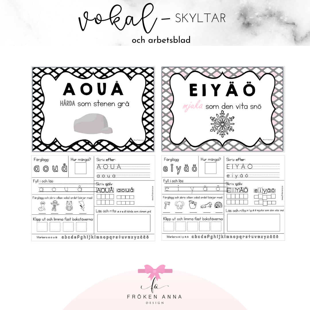 Vokalskyltar och arbetsblad