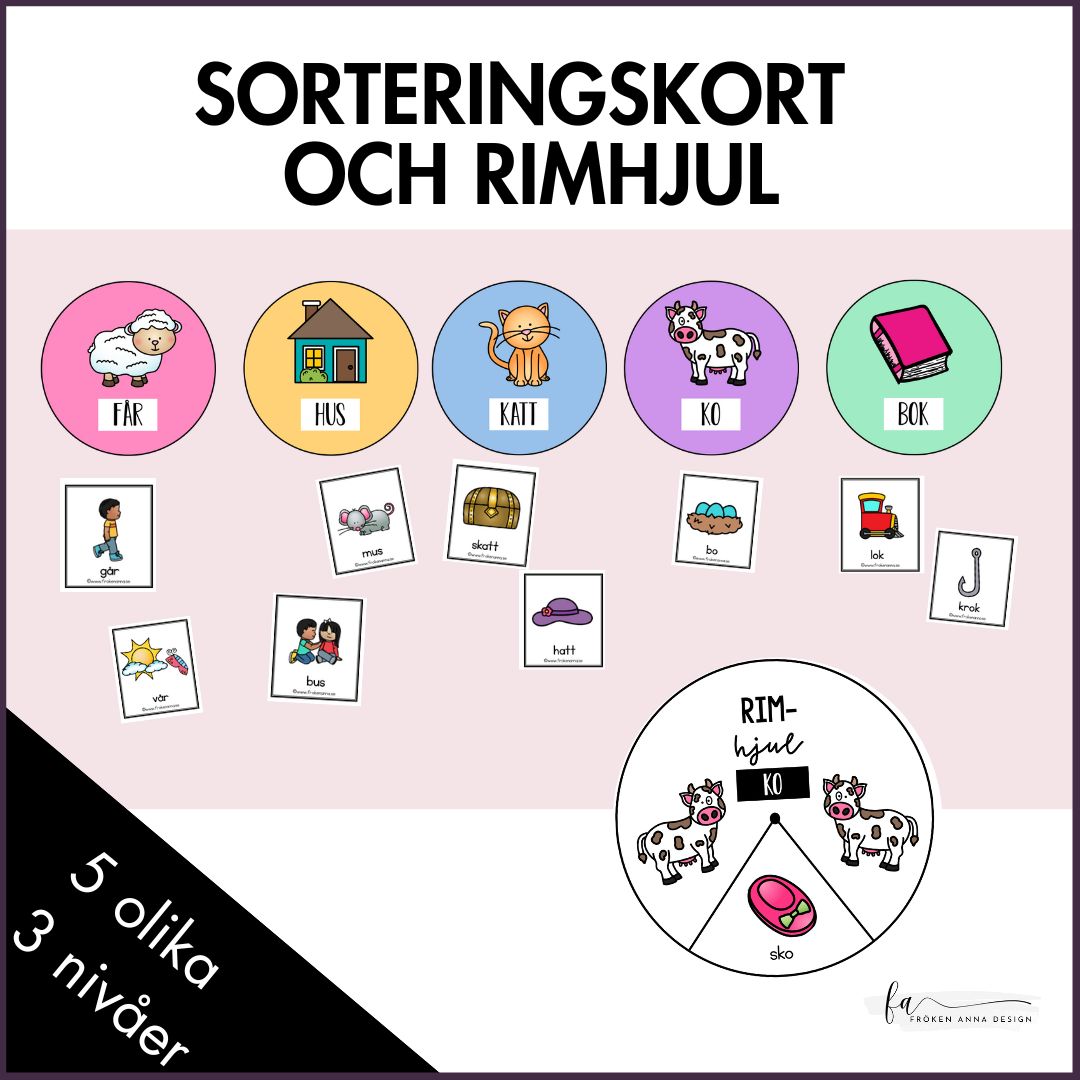 Sorteringskort och rimhjul - Träna fonoligisk medvetenhet med rim