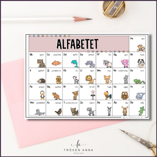 Alfabetet poster med djur i färg och svartvitt