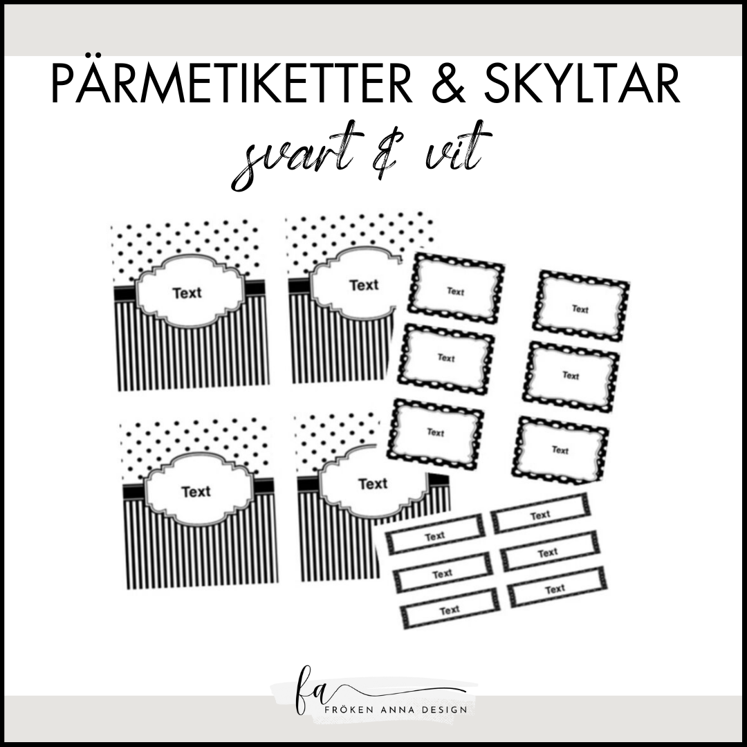 Pärmetiketter / Klassrumsorganisering svart&vit
