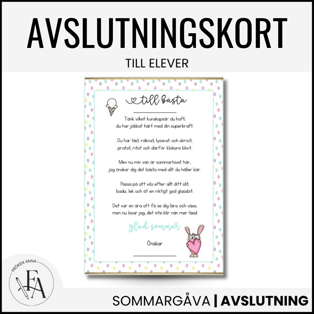 Avslutningskort till elever