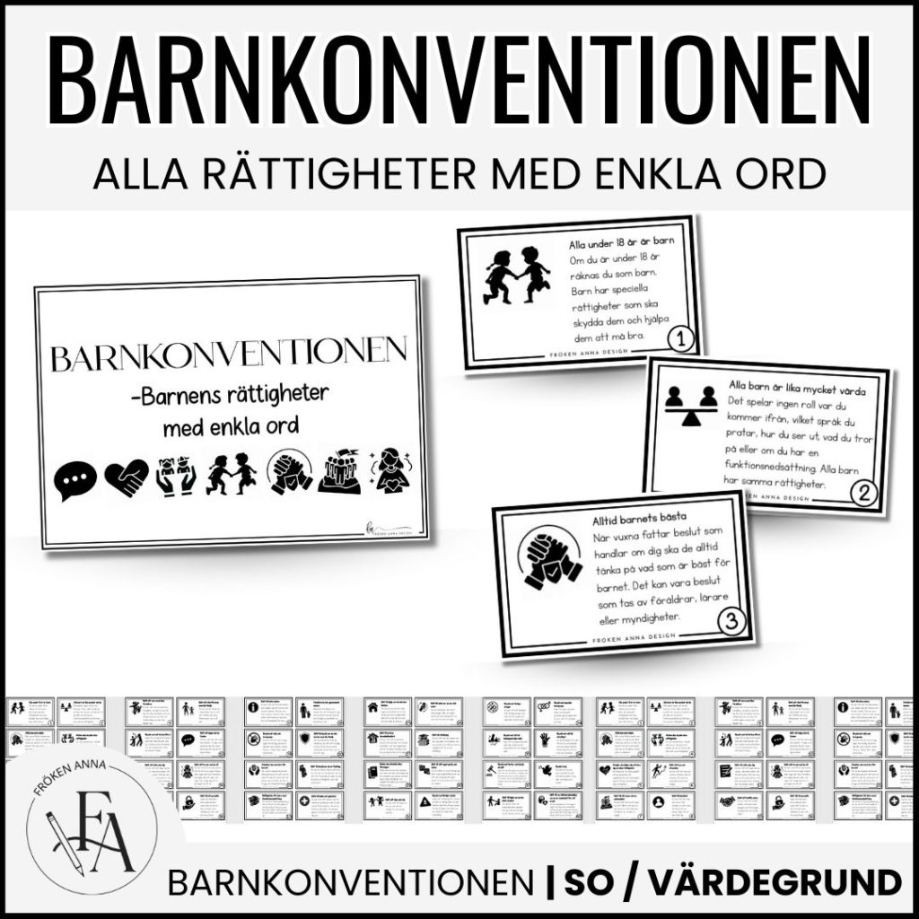 Barnkonventionen – Kort med barnens rättigheter på enkelt språk