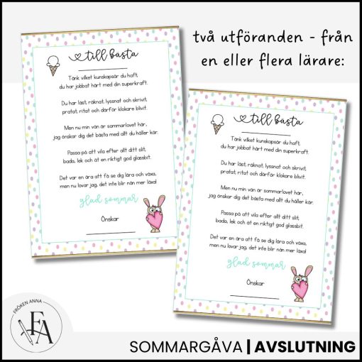 Avslutningskort till elever