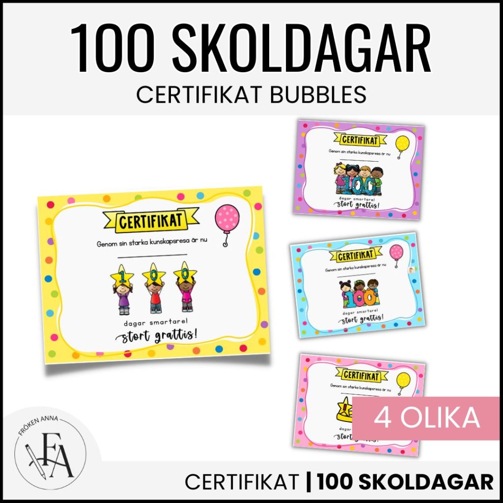 Certifikat / Diplom 100 skoldagar | Bubbles