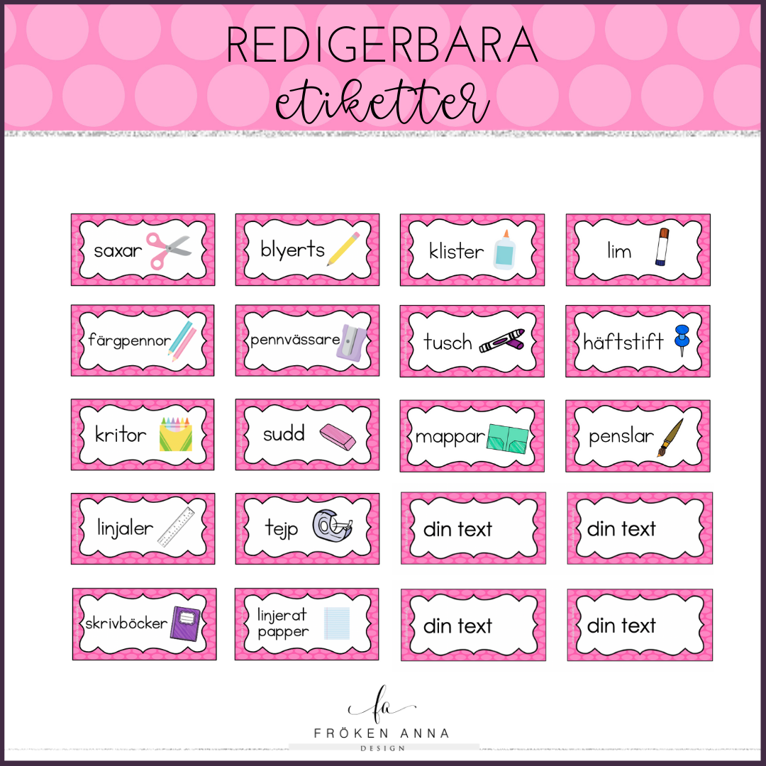 Redigerbara etiketter (rosa)