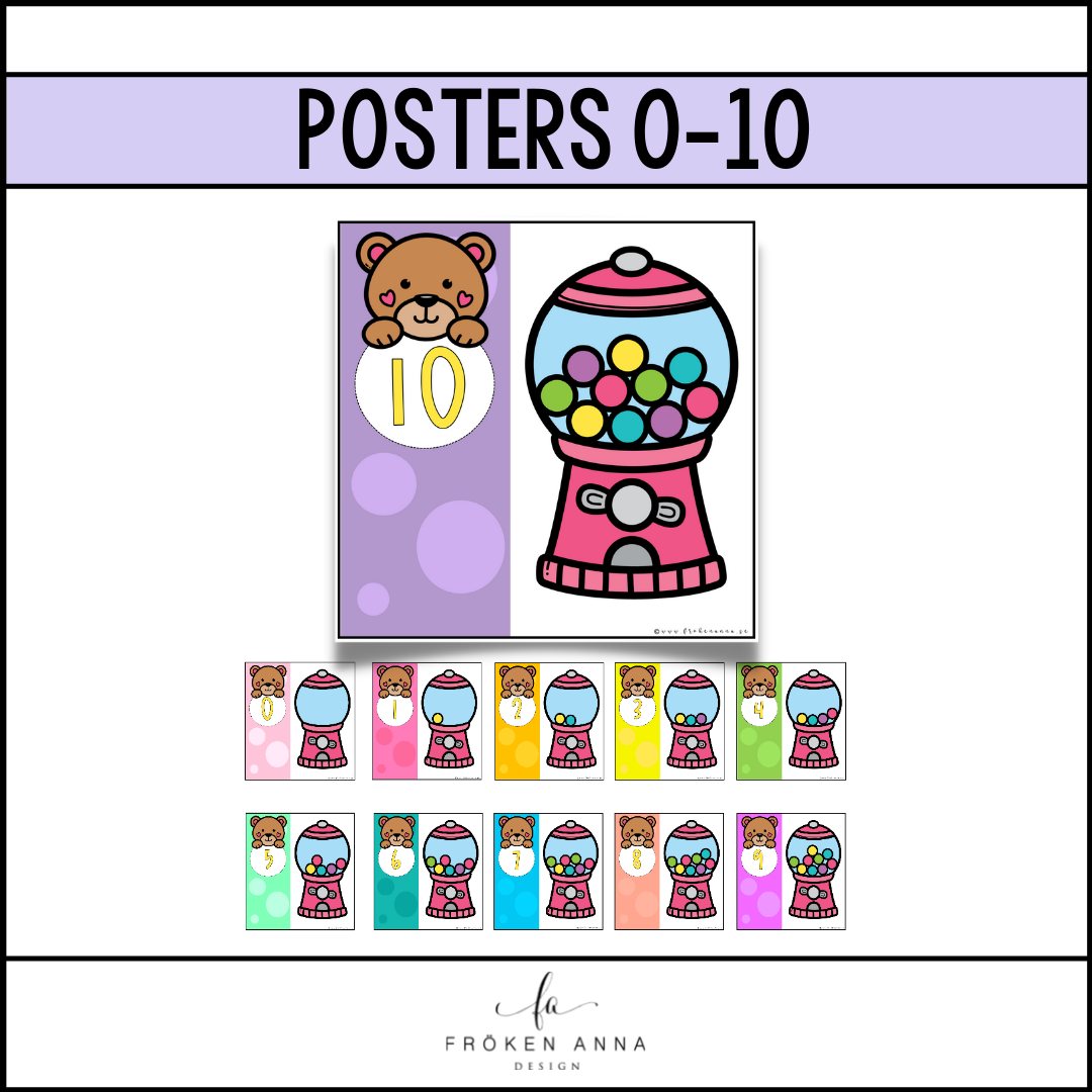 Posters 0-10 (regnbågsfärger)