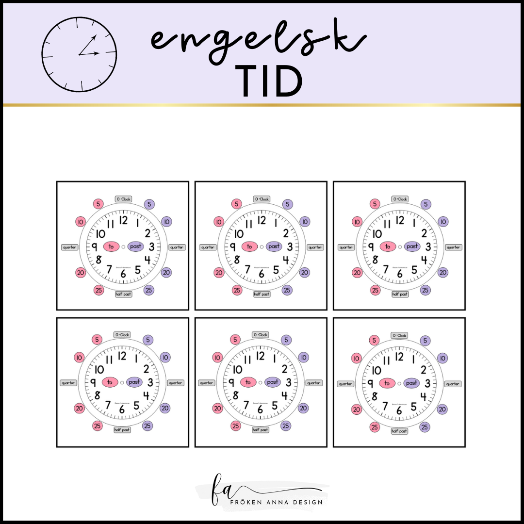 Hjälpkort klockan (engelska)