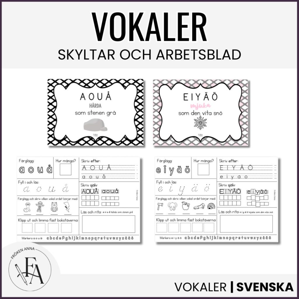 Vokaler | Skyltar och arbetsblad