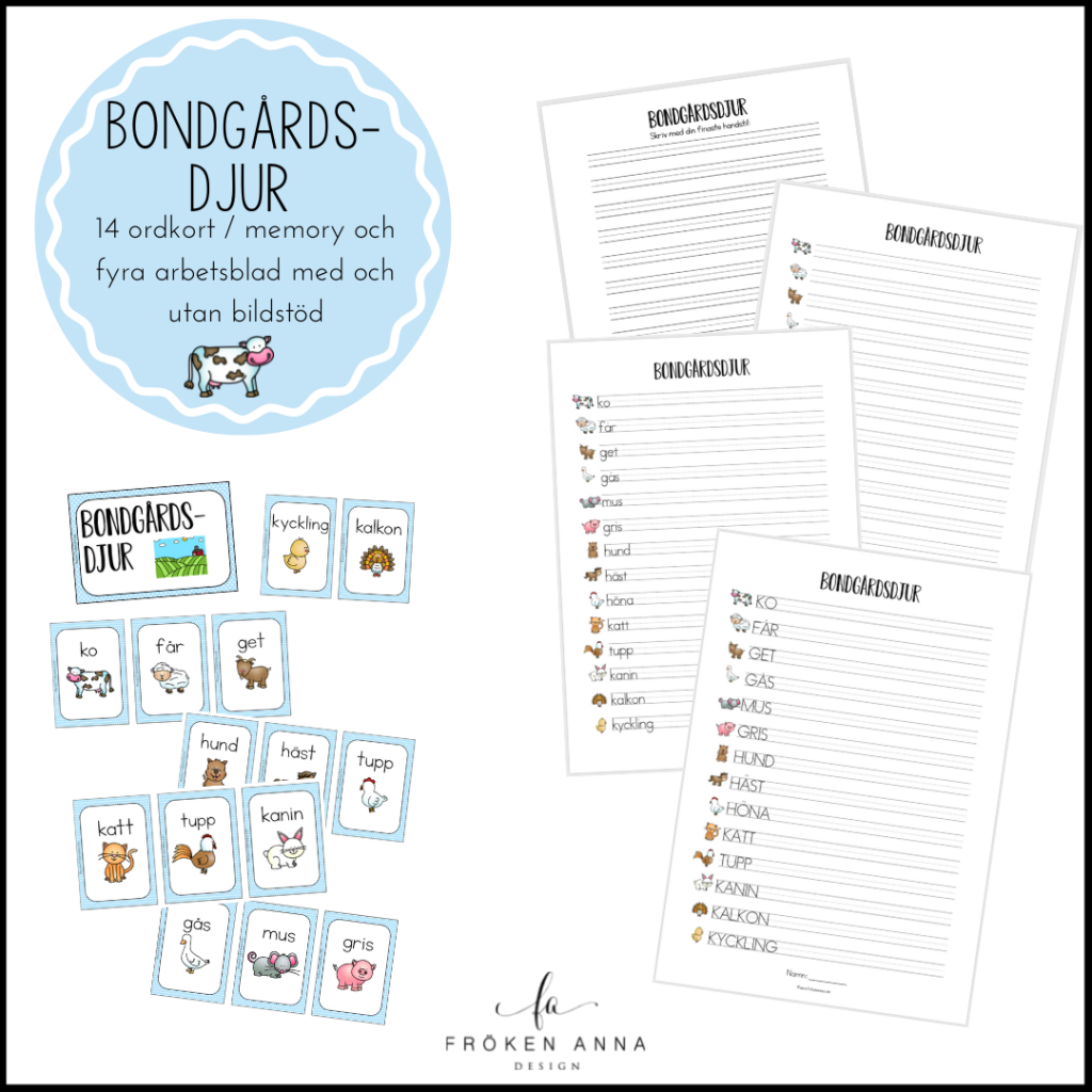 Bondgårdsdjur (Ordkunskap, välskrivning, memory)