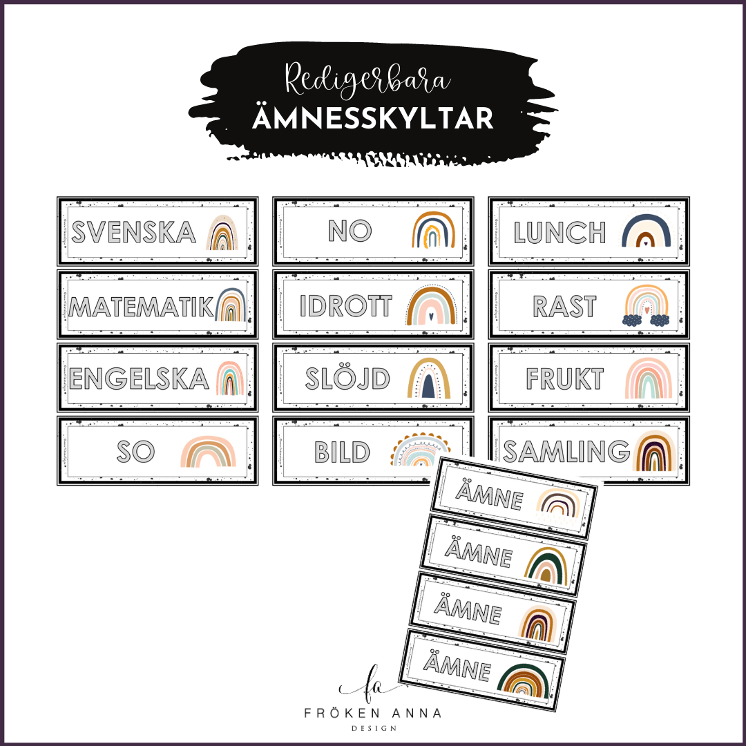 Redigerbara schemaskyltar (regnbågstema)
