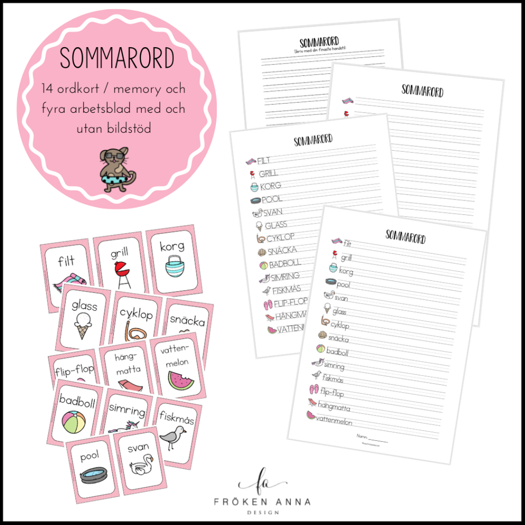 Sommarord: (Ordkunskap, välskrivning, memory)