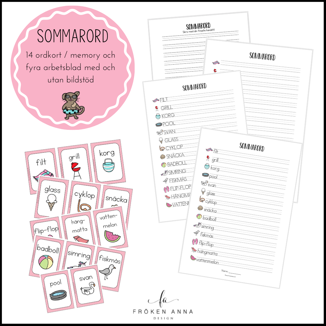 Sommarord: (Ordkunskap, välskrivning, memory)