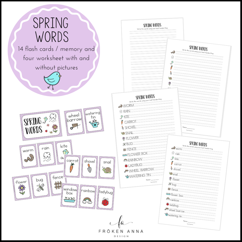 Spring words (Ordkunskap, välskrivning, memory)
