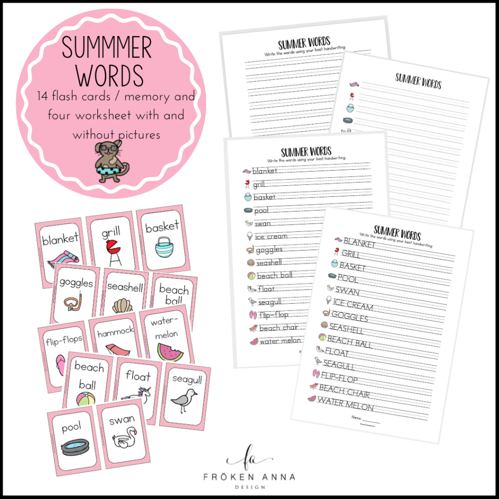 Summer words: (Ordkunskap, välskrivning, memory)