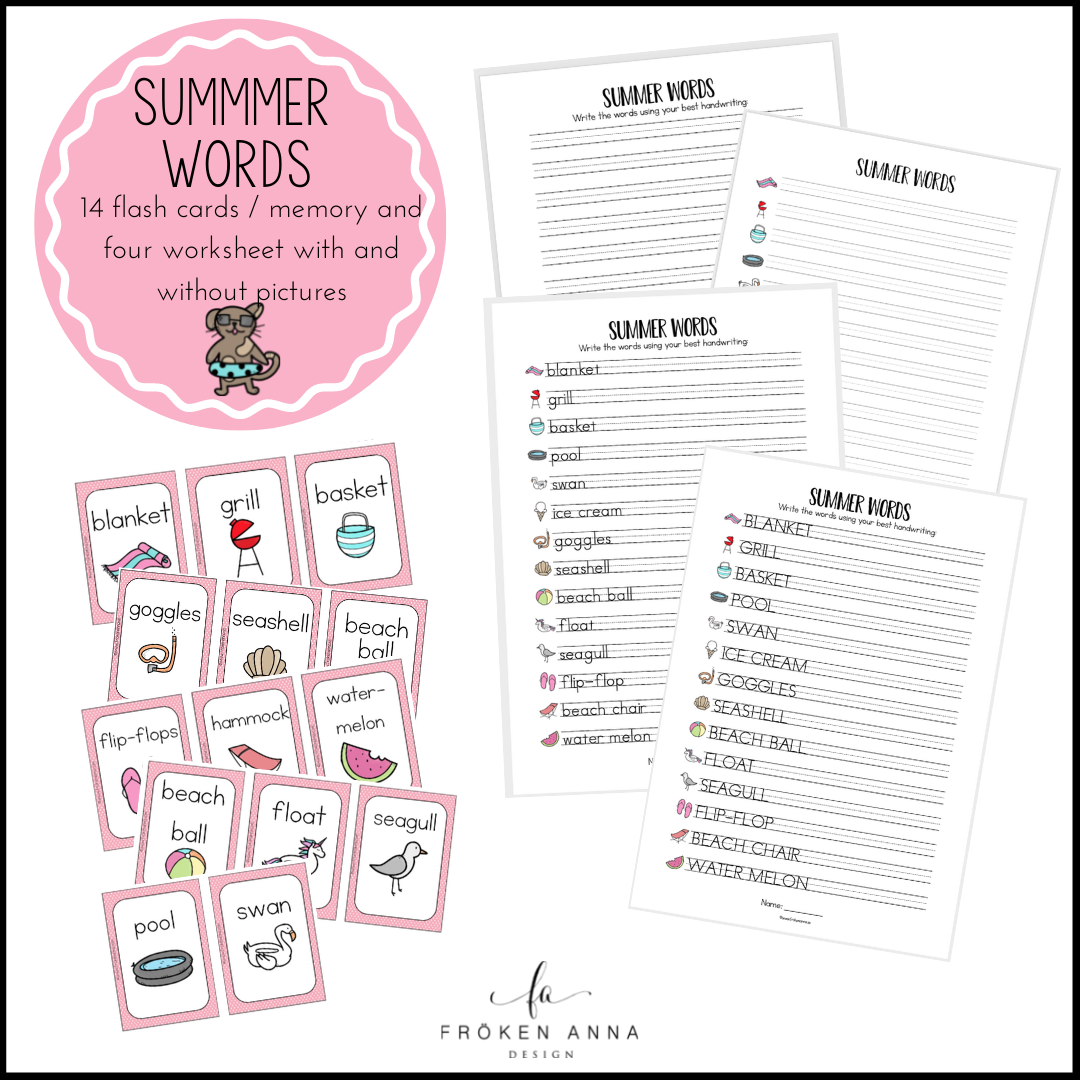 Summer words: (Ordkunskap, välskrivning, memory)