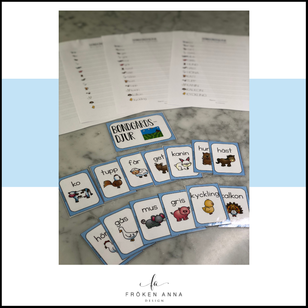 Bondgårdsdjur (Ordkunskap, välskrivning, memory)