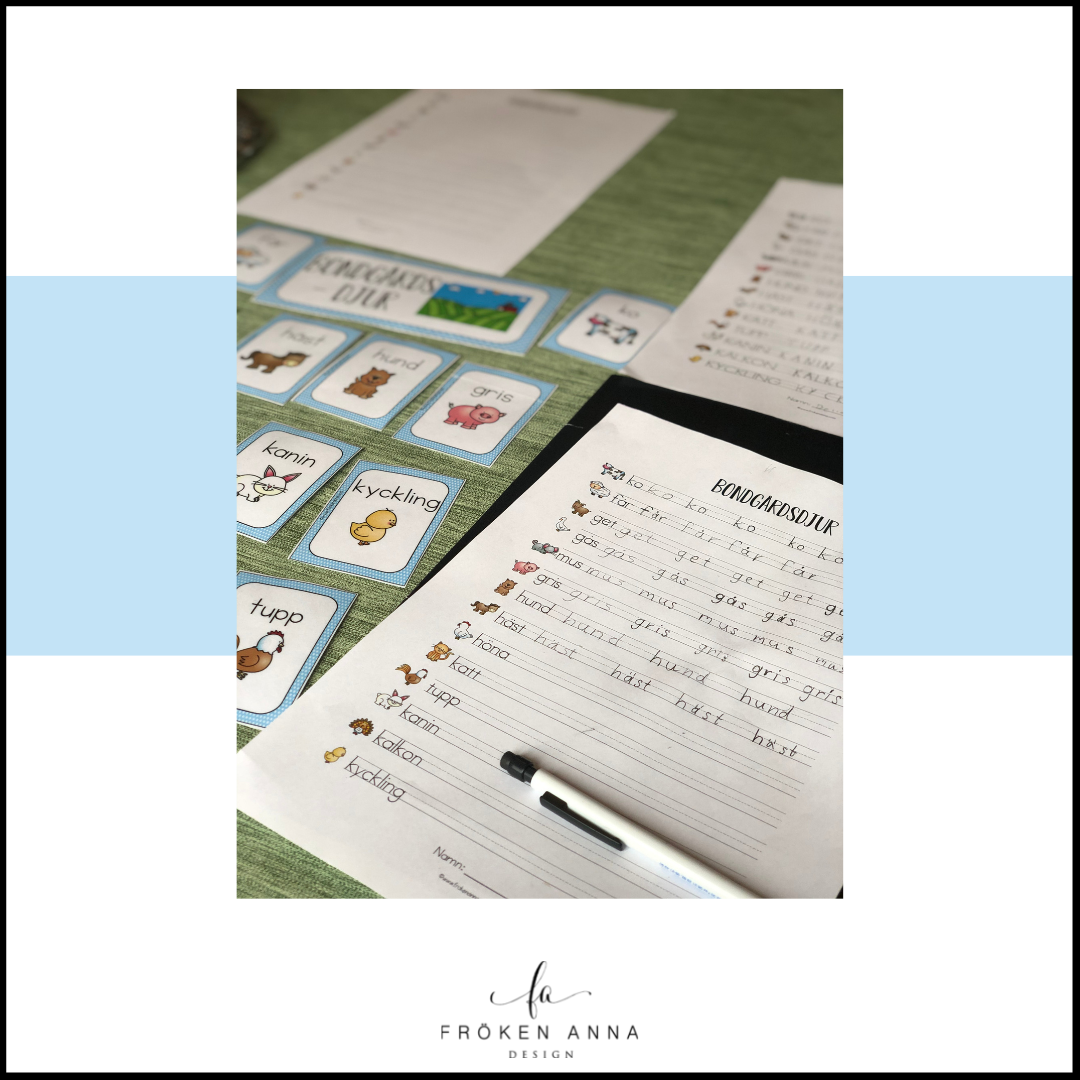 Bondgårdsdjur (Ordkunskap, välskrivning, memory)