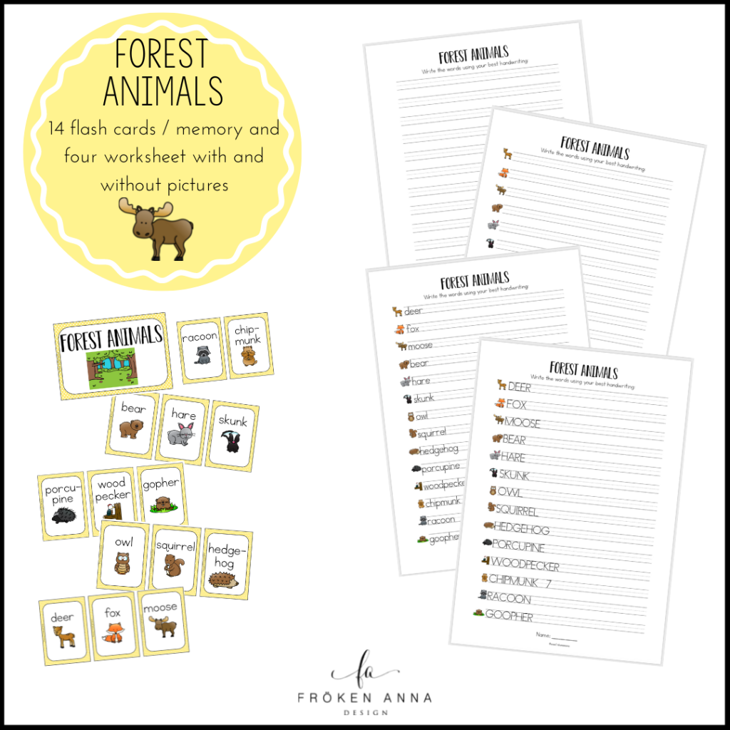 Forest animals (Ordkunskap, välskrivning, memory)