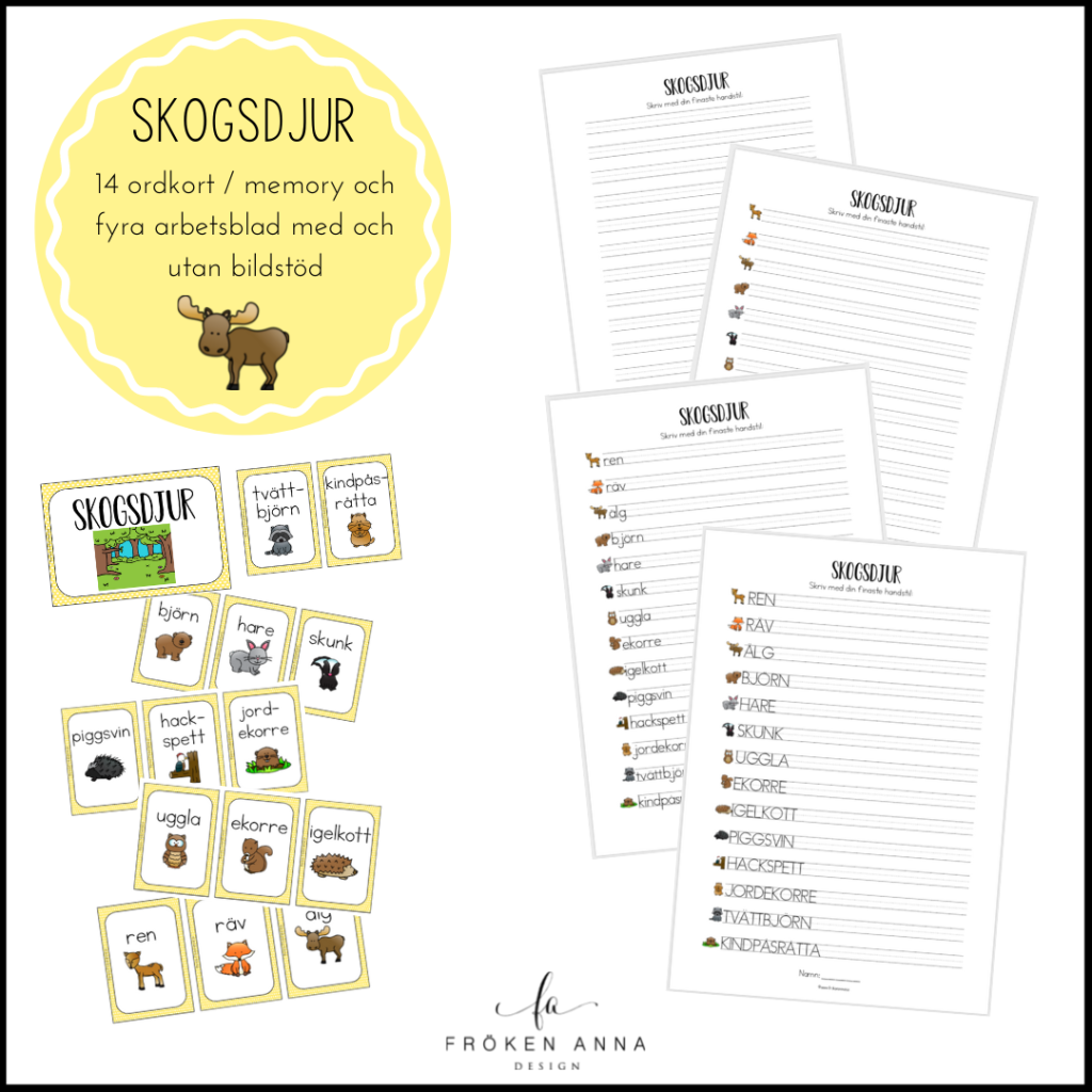Skogsdjur (Ordkunskap, välskrivning, memory)