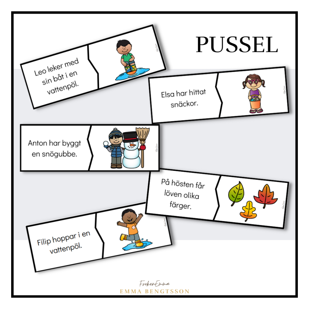 Pussel – läs meningen och hitta bilden