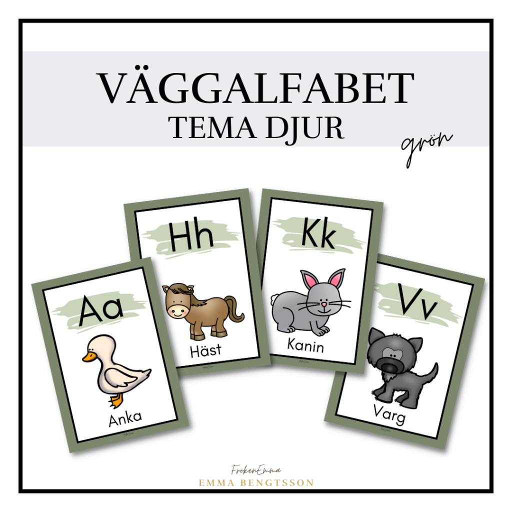 Alfabet tema djur grön