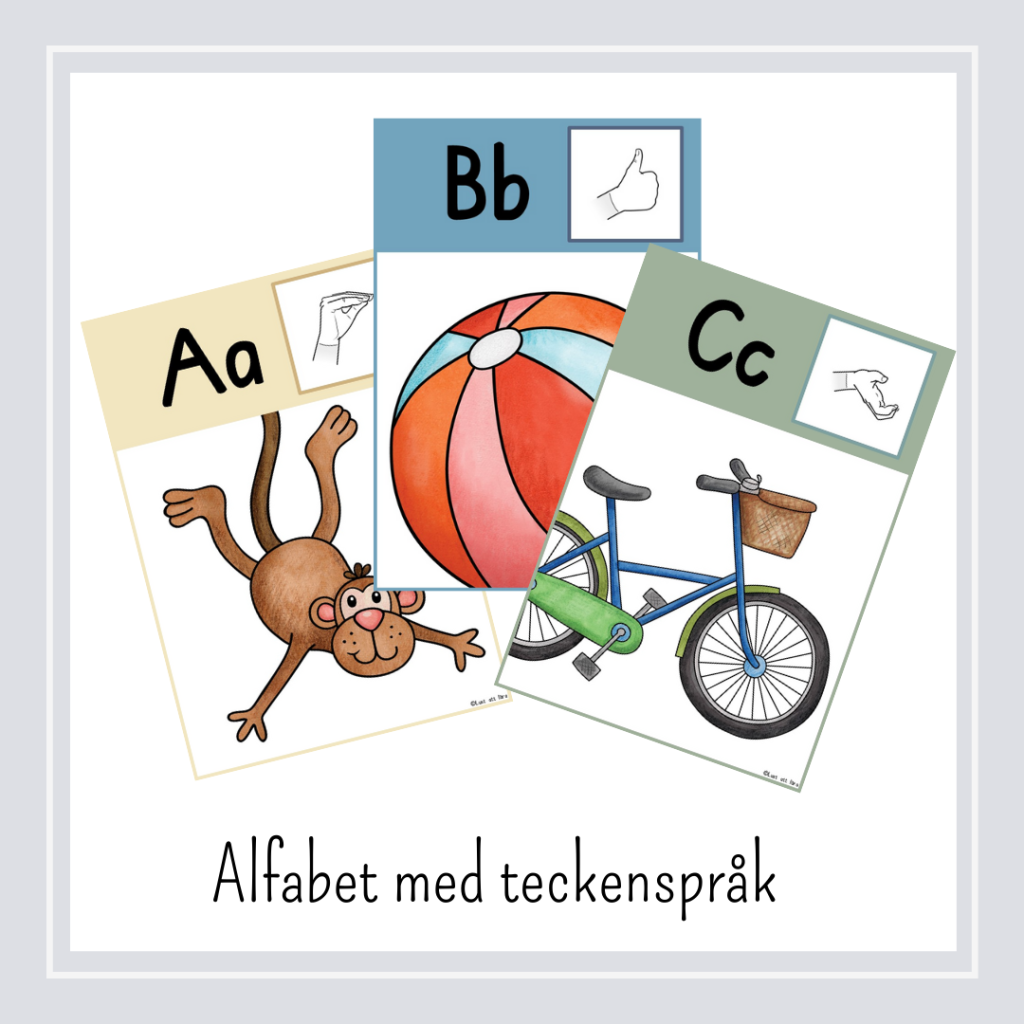 Väggalfabet med teckenspråk färgade bilder