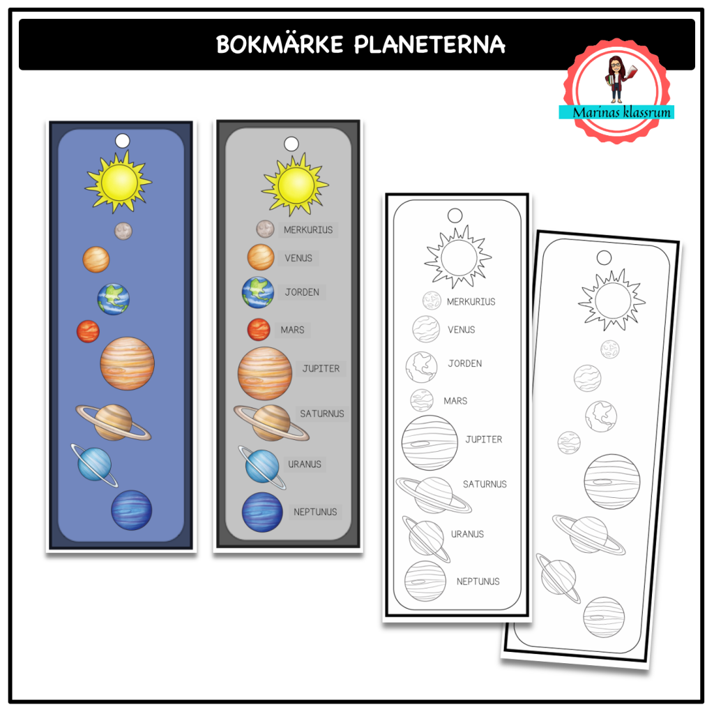 Bokmärke med planeterna