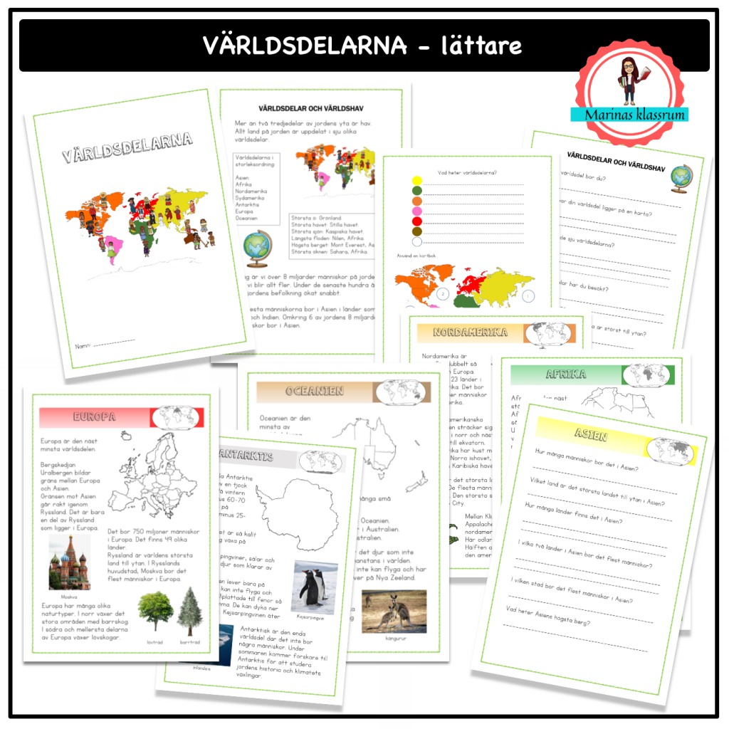 Världsdelarna – enklare texter