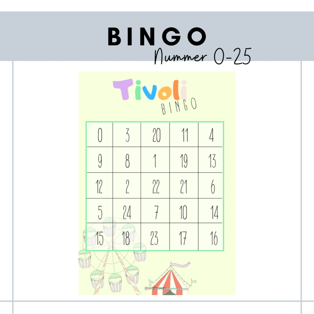 Bingo med nummer 0-25 – Tivoli