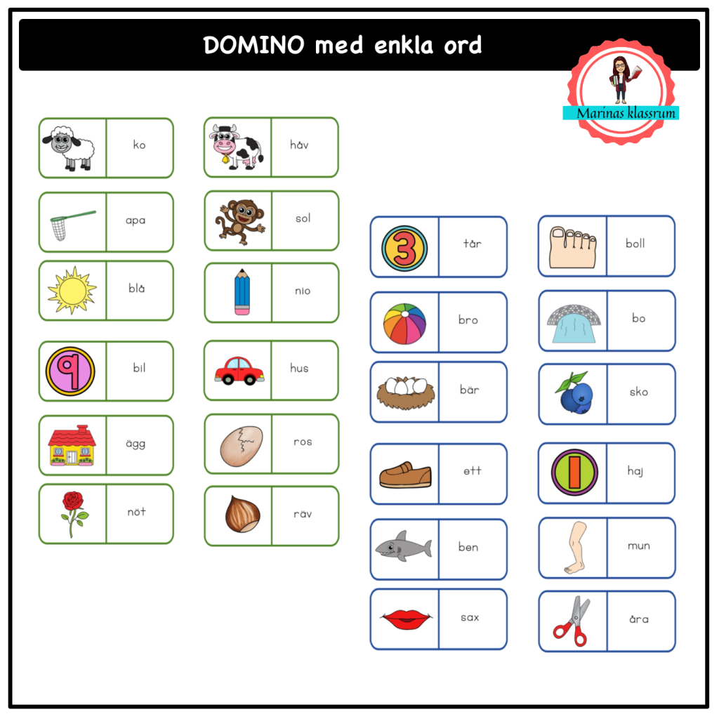 Läsdomino med enkla ord