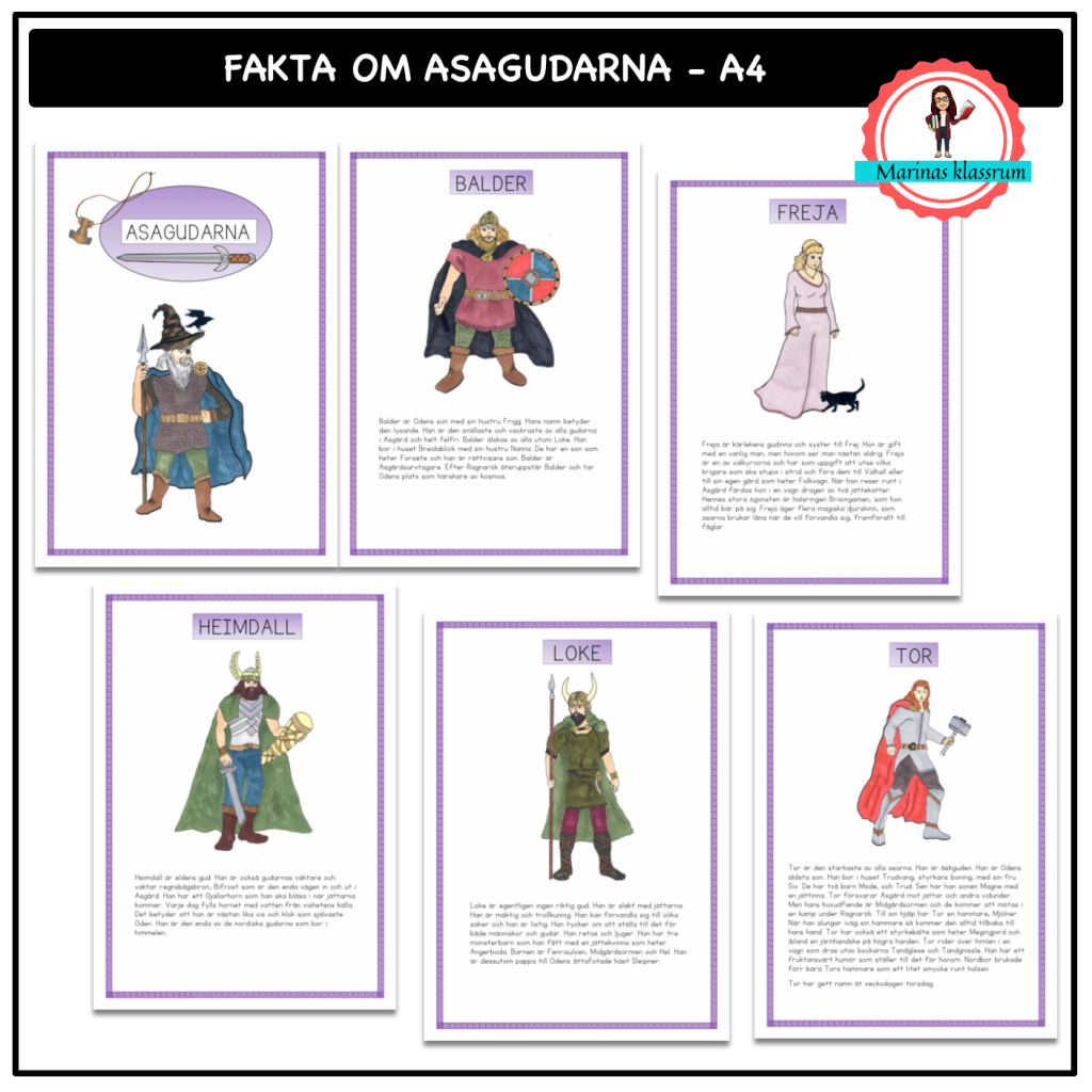 Asagudarna faktatexter – A4 kort