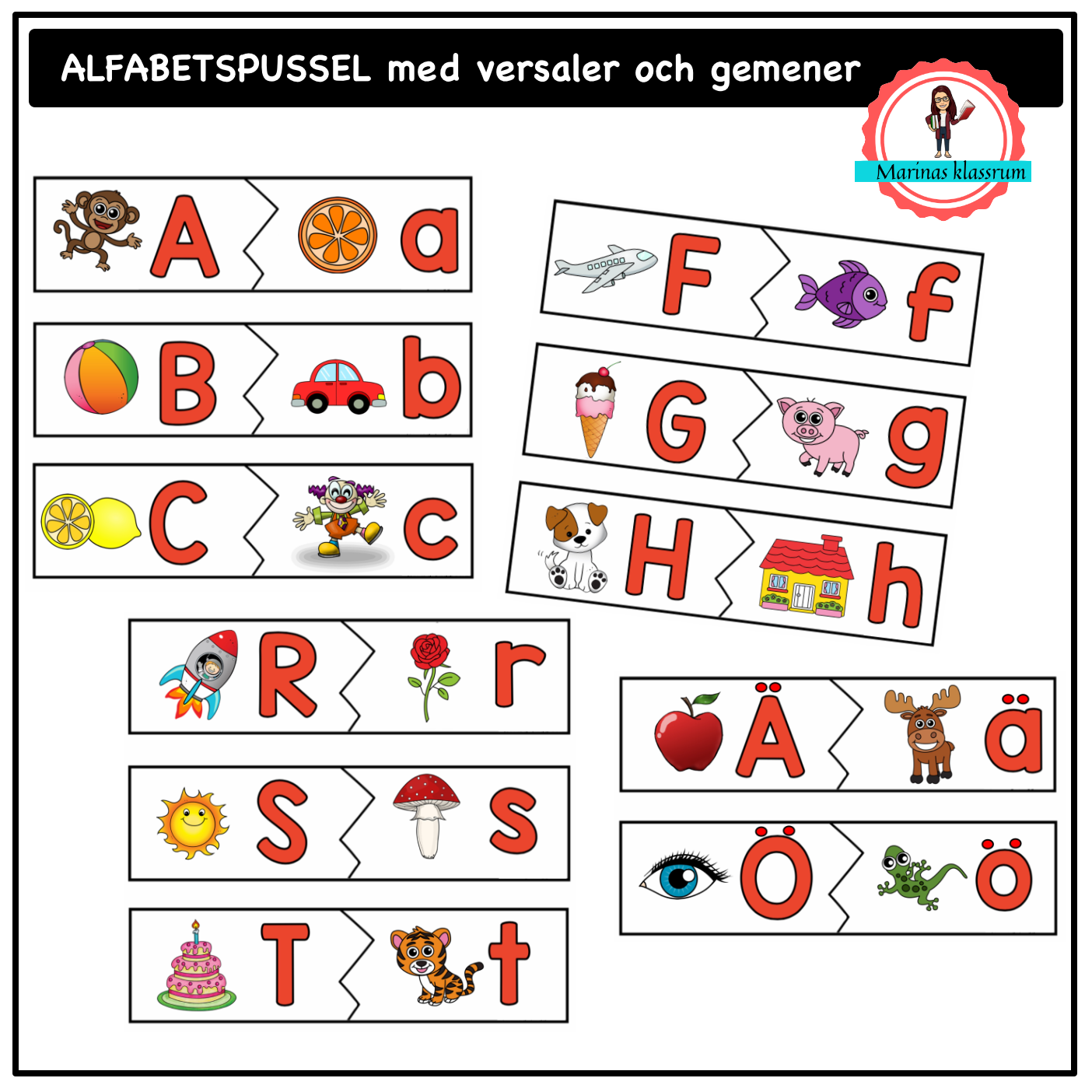 ABC pussel med versaler och gemener