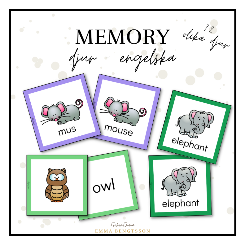 Memory – djur engelska