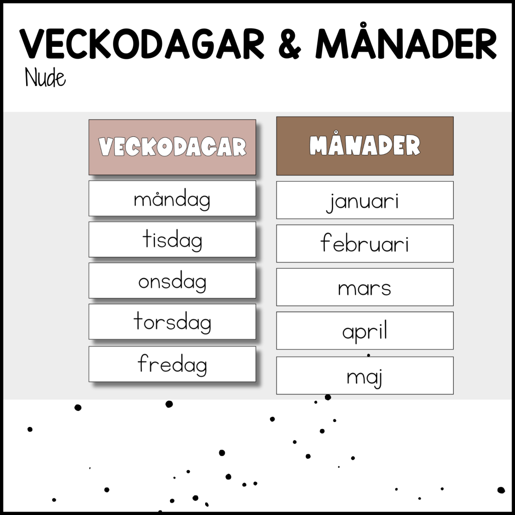 NUDE: enkla skyltar månader & veckodagar