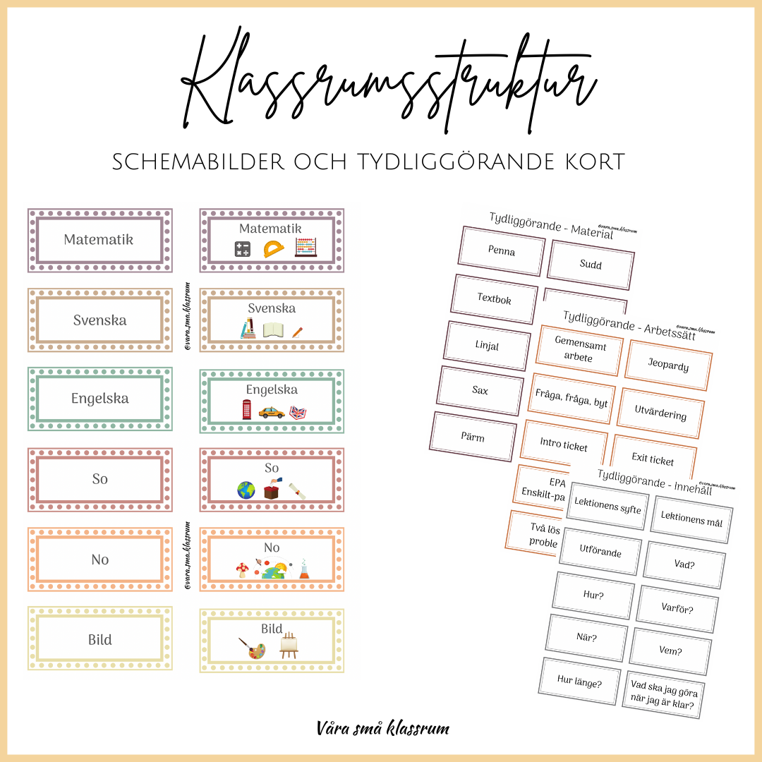 Klassrumsstruktur - schemabilder och tydliggörande kort