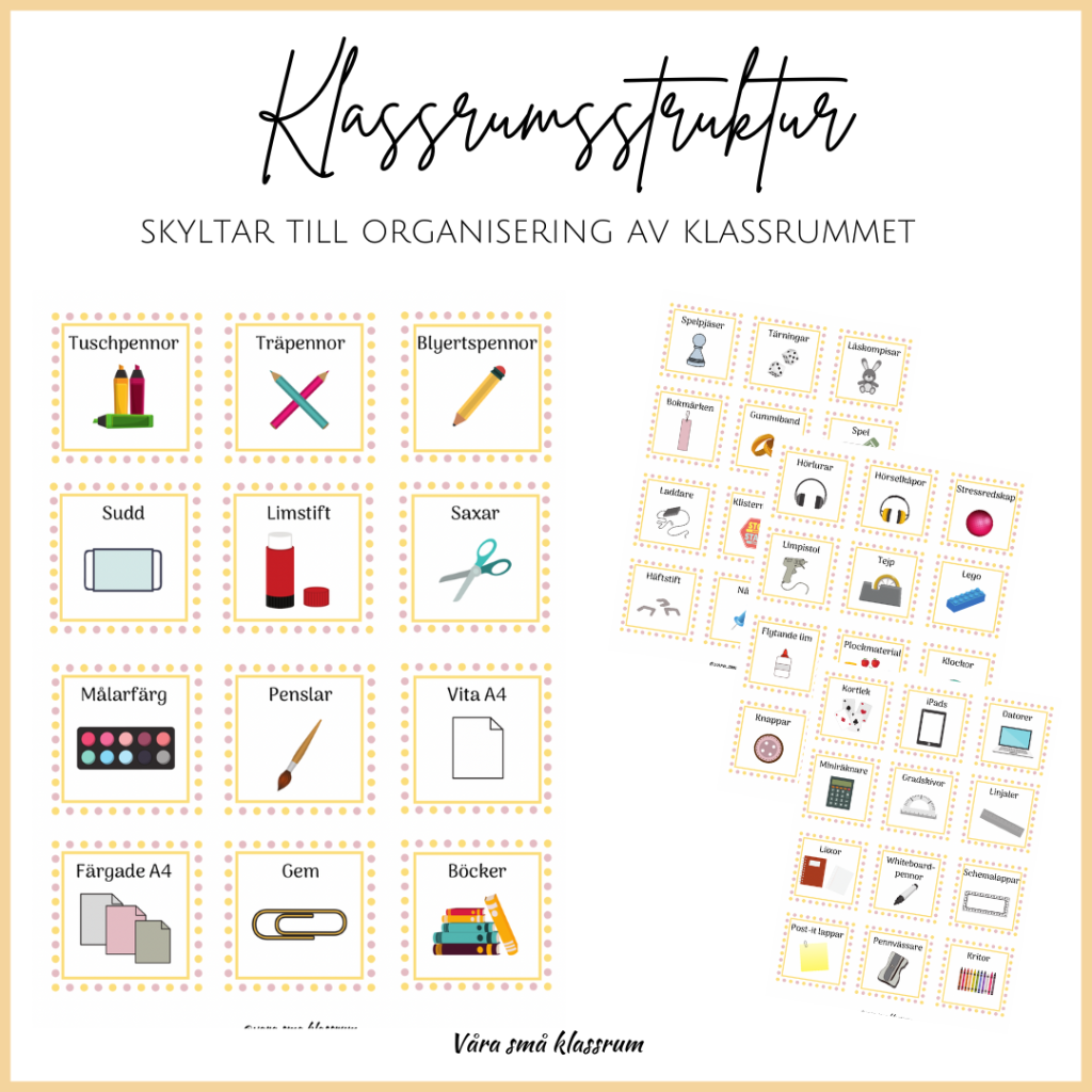 Klassrumsstruktur – Skyltar till organisering av klassrummet