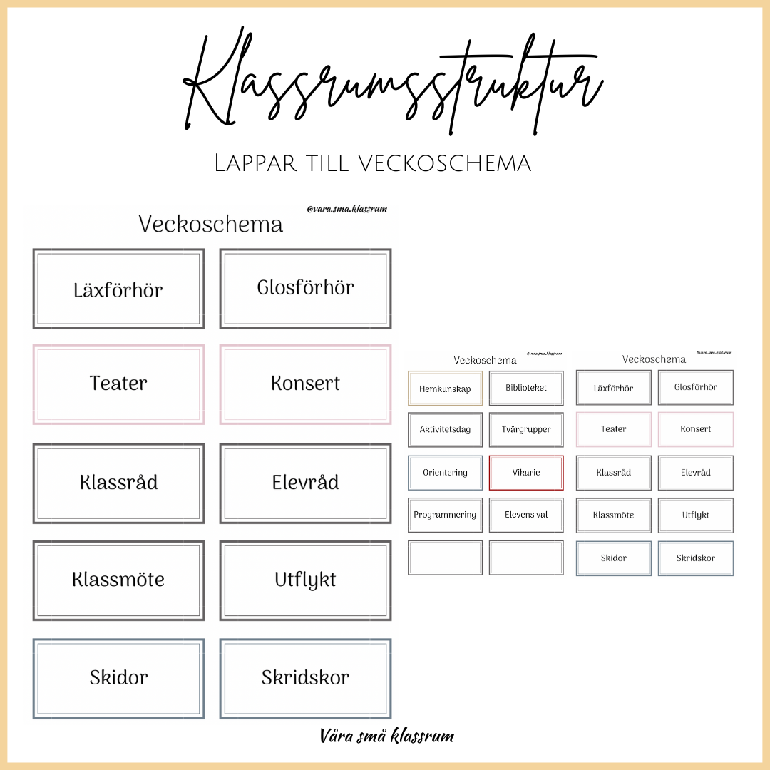 Klassrumsstruktur - Lappar till veckoschema