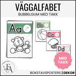 Väggalfabet med TAKK tecken som stöd