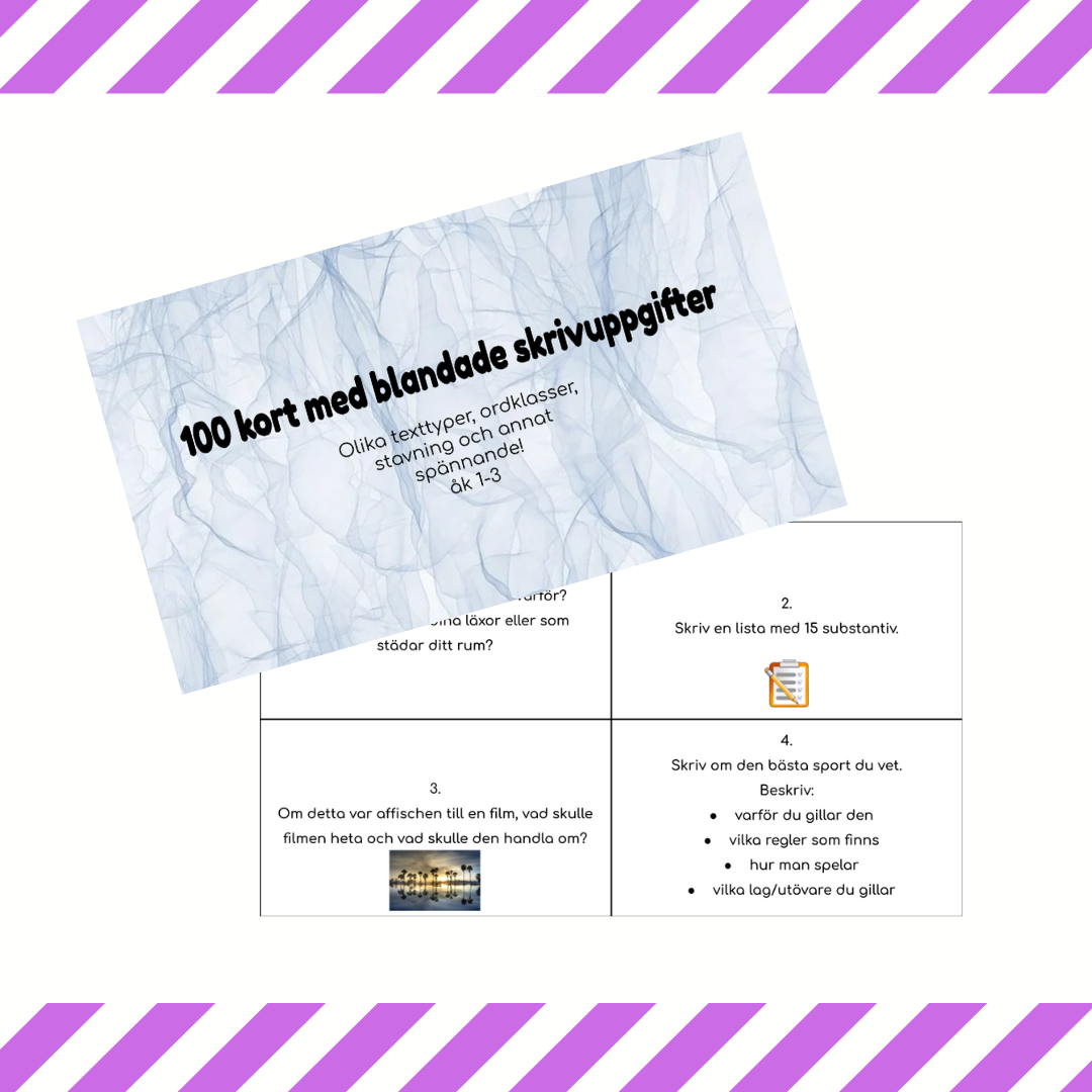 100 blandade skrivuppgifter för årskurs 1-3