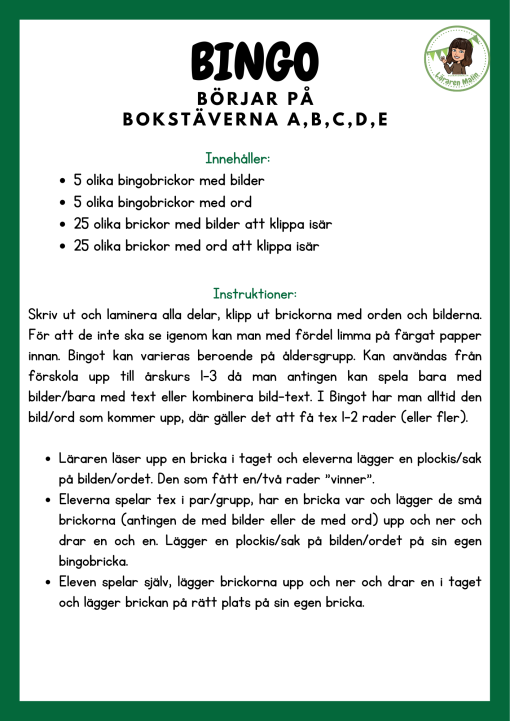Lässpel- Bingo & Lotto med bokstäverna ABCDE