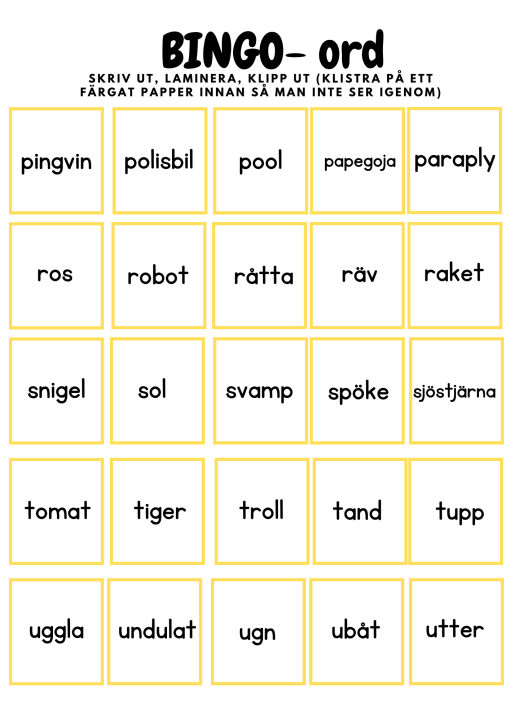 Lässpel- Bingo & Lotto med bokstäverna PRSTU