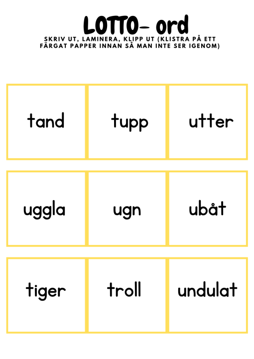 Lässpel- Bingo & Lotto med bokstäverna PRSTU