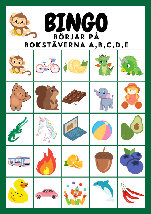 Lässpel- Bingo & Lotto med bokstäverna ABCDE