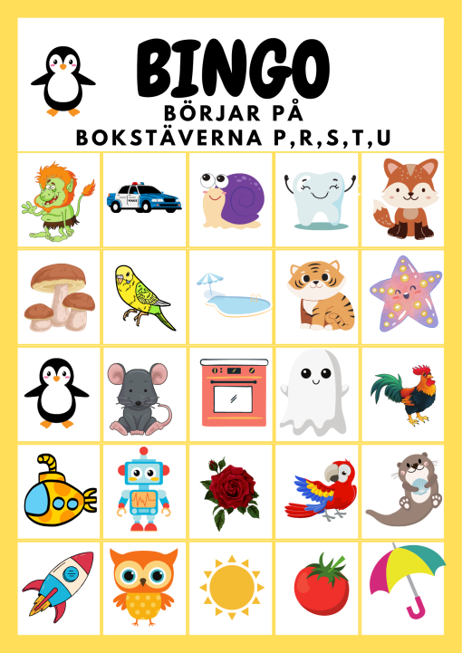 Lässpel- Bingo & Lotto med bokstäverna PRSTU