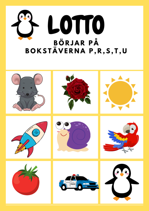 Lässpel- Bingo & Lotto med bokstäverna PRSTU