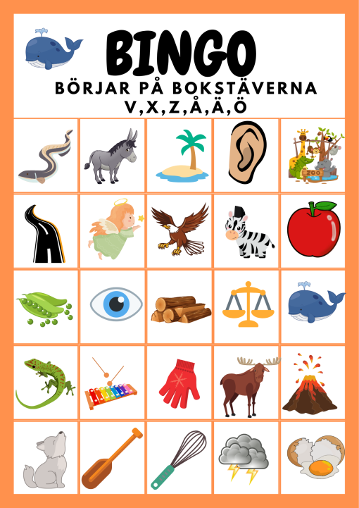 Lässpel- Bingo & Lotto med bokstäverna VXZÅÄÖ