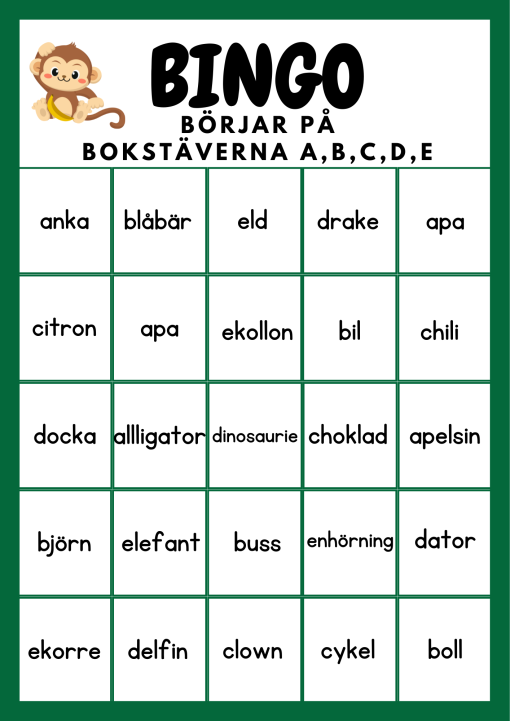Lässpel- Bingo & Lotto med bokstäverna ABCDE