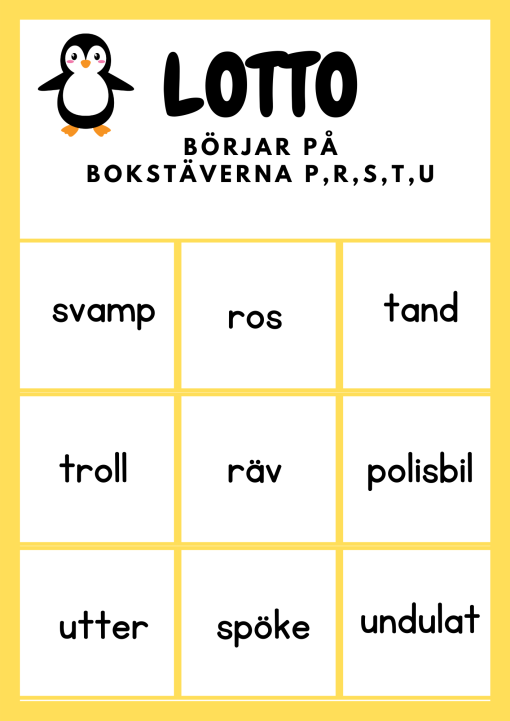 Lässpel- Bingo & Lotto med bokstäverna PRSTU
