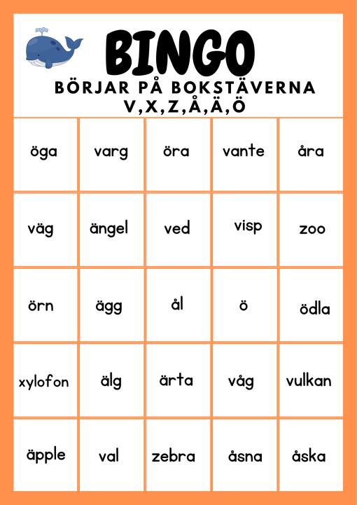 Lässpel- Bingo & Lotto med bokstäverna VXZÅÄÖ
