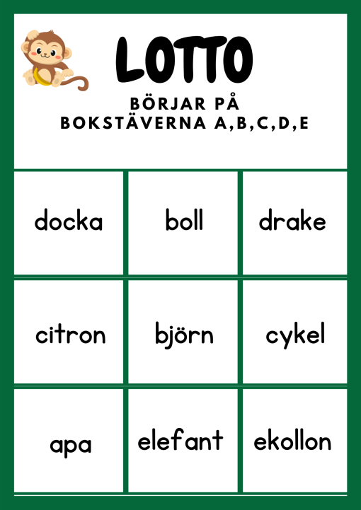 Lässpel- Bingo & Lotto med bokstäverna ABCDE